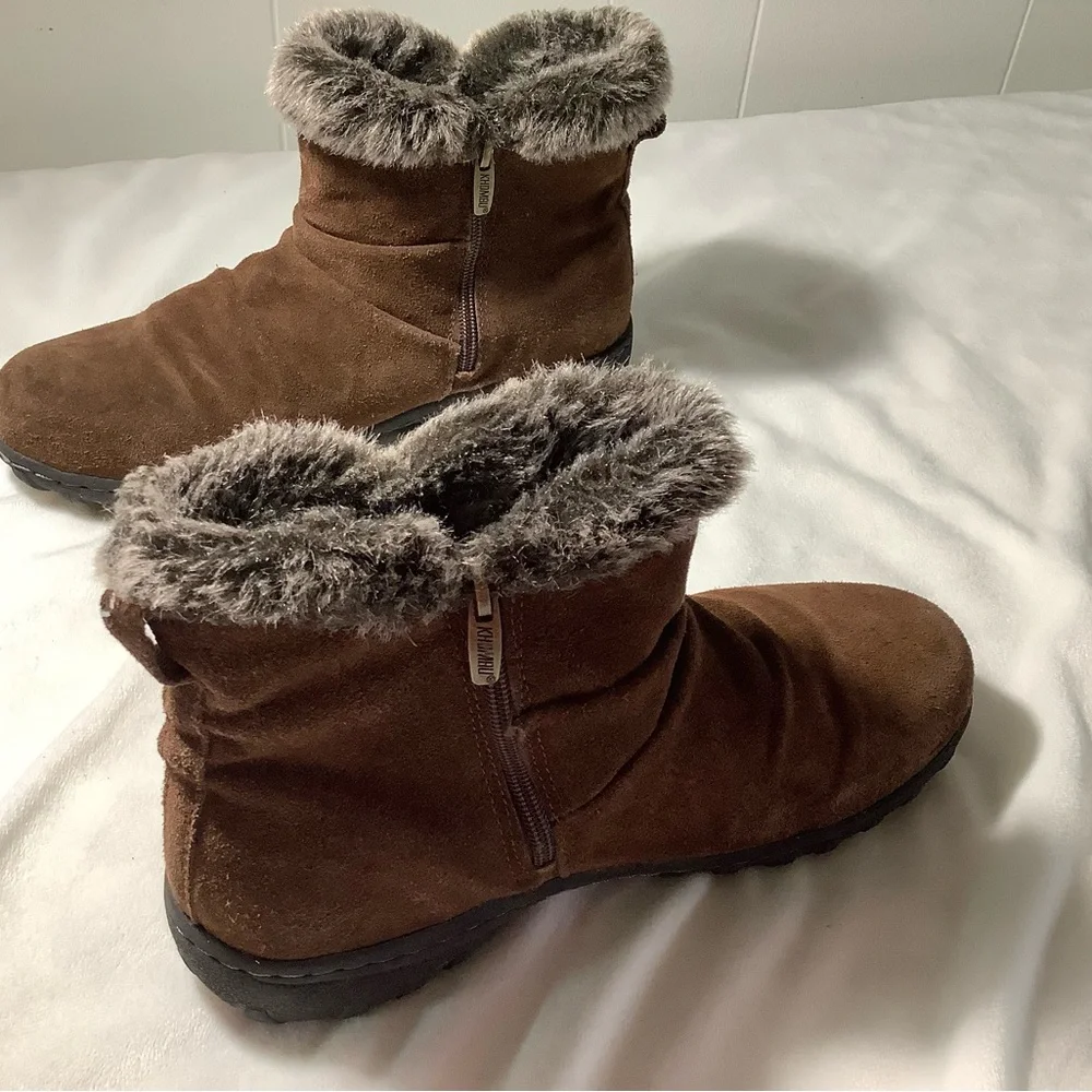 Khombu brown leather faux fur zip up boots size 10 - Picture 9 of 11